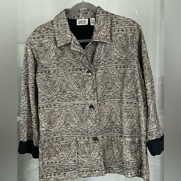 Chico's Jackets & Blazers - Chico's Design Silk Black/Grey Patterned Jacket